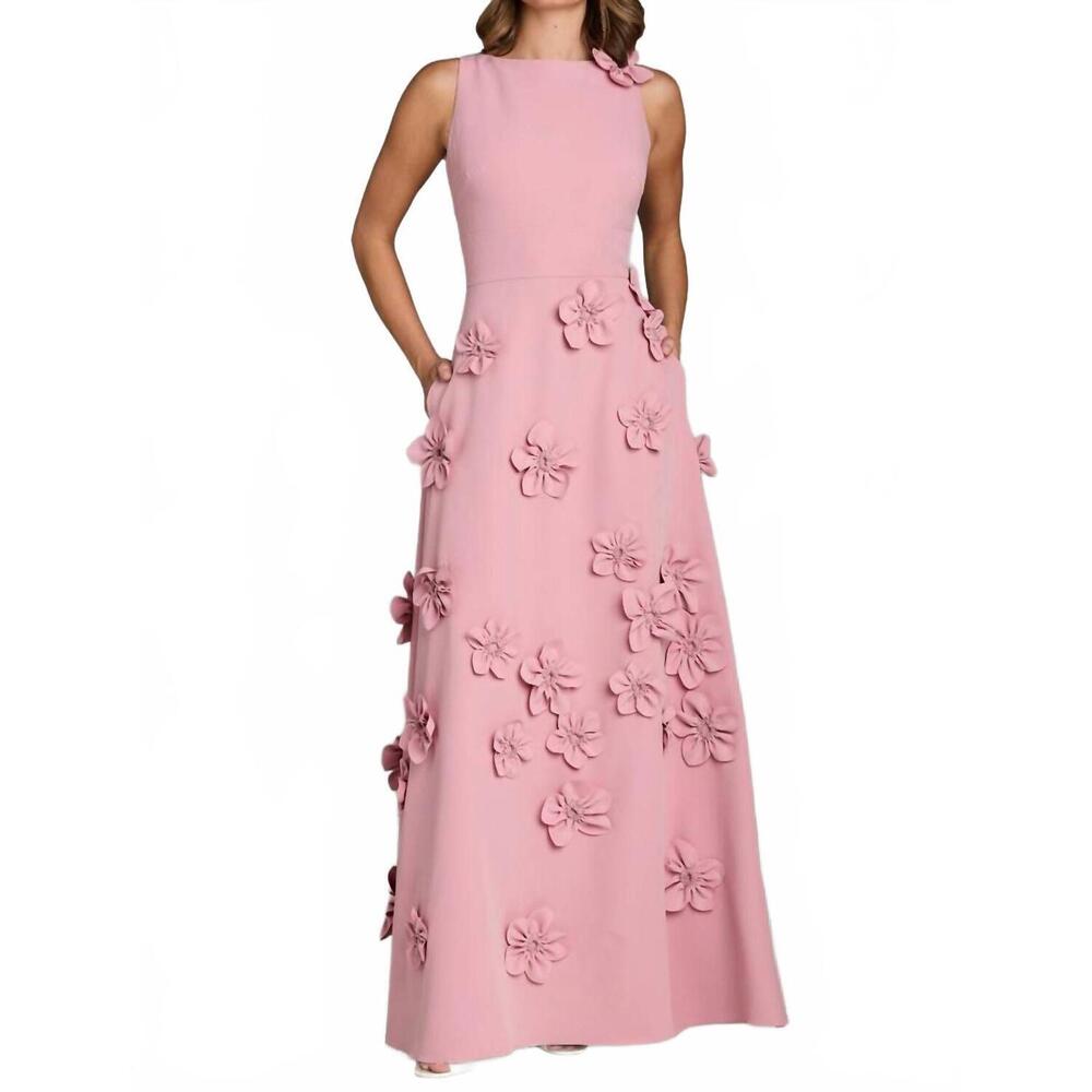 NEW GIA FRANCO bateau neck sleeveless a-line floral dress in ice pink